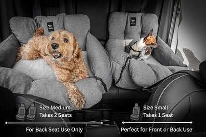 JACKO & CO - Premium Dog Car Seat v2 Booster Seat for Small & Medium Pets Under 40lbs - Machine Washable w Removable Covers, Water Resistant w Clip-On Leash for Back Seat Use (Grey Medium (25-40lbs)