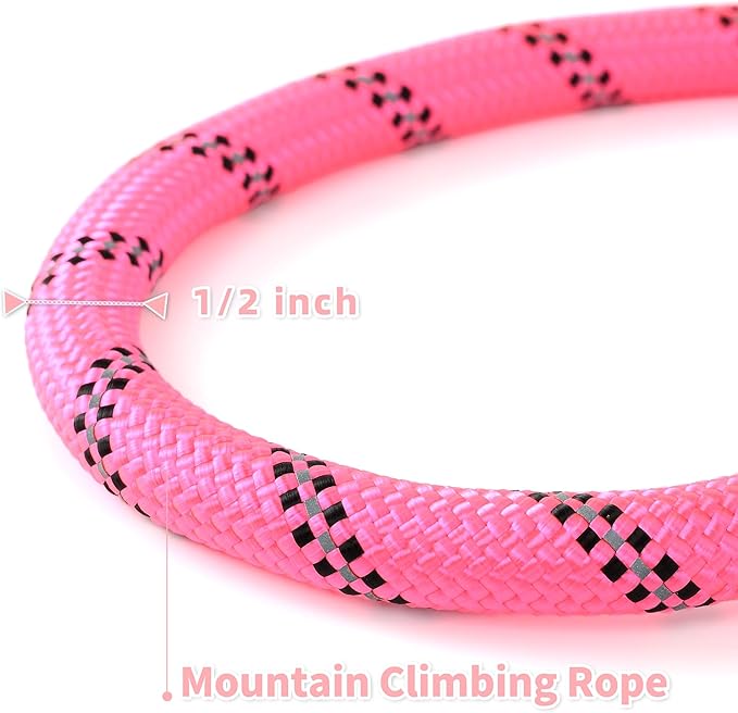 Mile High Life Reflective Dog Leash, with Comfortable Padded Handle, Pink Nylon Rope Leash with Steel Tips, Heavy Duty 4 Feet Pet Leashes (Pink,72 Inches)