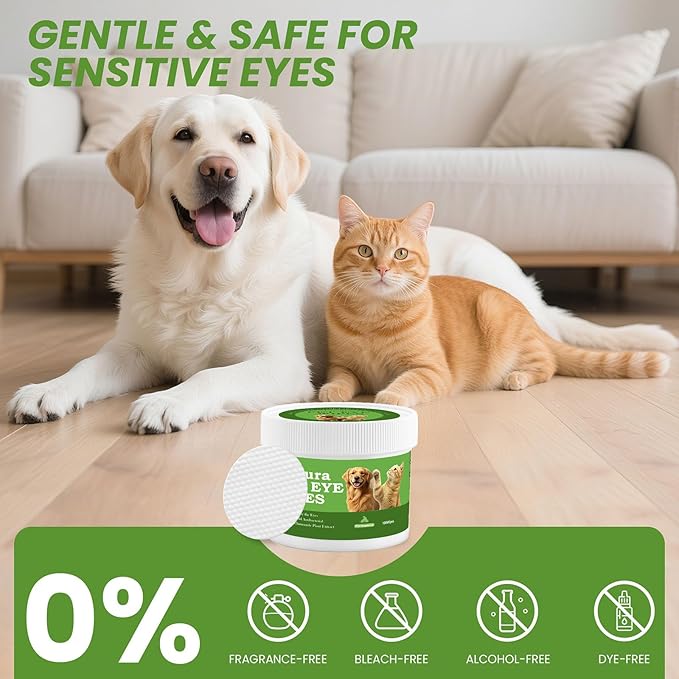 Cozura Dog & Cat Eye Wipes, Unscented 100ct Tear Stain Remover Pads - Hypoallergenic Pet Eye Cleaner for Discharge & Crust - Fragrance Free Grooming Wipes for Sensitive Eyes, Wrinkles & Folds