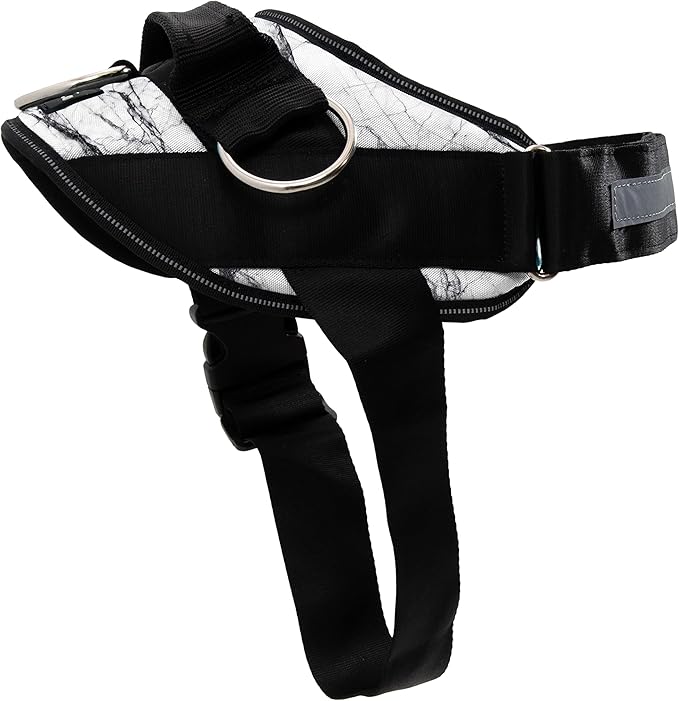 ShawnCo Essential Dog Harness, No-Pull Pet Vest with 3 Leash Clips, No Choke, Reflective, Adjustable and Padded, for Easy Walking and Training for Small, Medium and Large Dogs (White Marble, L)