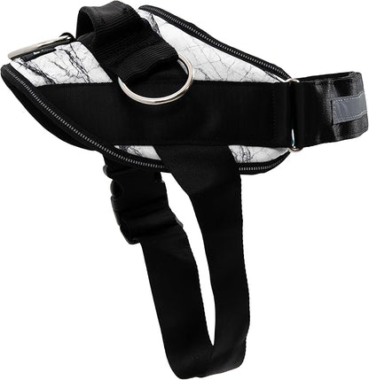 ShawnCo Essential Dog Harness, No-Pull Pet Vest with 3 Leash Clips, No Choke, Reflective, Adjustable and Padded, for Easy Walking and Training for Small, Medium and Large Dogs (White Marble, L)