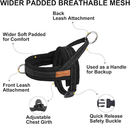 BEAUTYZOO Dog Harness for Small Dogs, No Pull Dog Harness and Leash Set, Soft Escape Proof Puppy Vest Harness with Handle, Reflective Lightweight Step in Harness for Girl Boy Dogs, Black XS