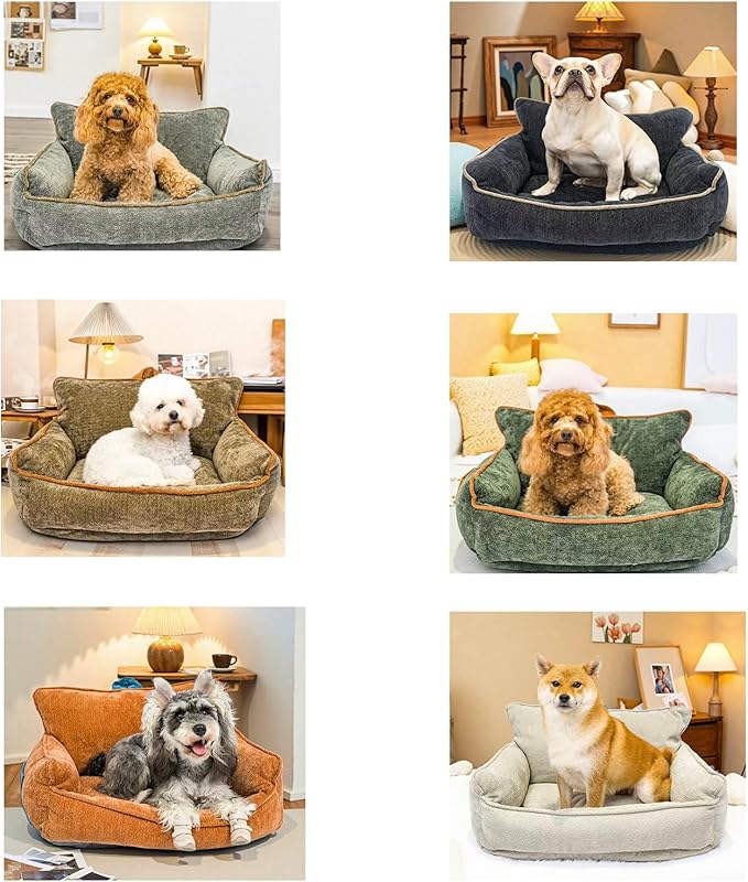 RAFASAFA Small Dog Bed, Washable Pet Bed with Removable Cover, with Sides, Carry Handle & Side Pockets .Plush Chenille Orthopedic Pet Bed Couch for Small Breed Dogs & Cats Calming