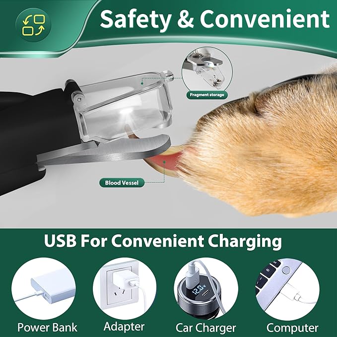 2-in-1 Cat Nail Clippers & Dog Nail Clippers Trimmers for Large Medium Small Dogs Cats Claw Trimmer Quick Sensor and Safety Guard USB Rechargeable with 2 LED Lights Dogs Nail Trimmer