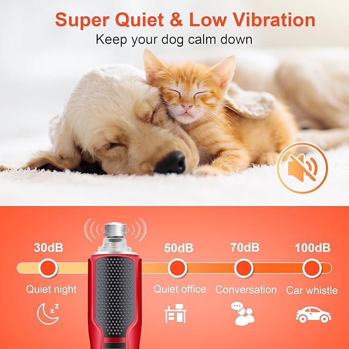 7-Speed Dog & Cat Nail Grinder with Light - Ring LED Safe to Avoid Overcut, Quiet Low Vibration & Powerful Fast, Cordless Rechargeable Toenail Trimmer for Small & Large Puppy & Breeds Paws(Red)
