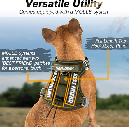 BARKBAY Service Dog Vest Tactical Dog Harness Medium Large Sized Dog Tags Personalized No Pull Adjustable Harness Reflective K9 Working Training Easy Control Military MolleSystem(Army Green,S)