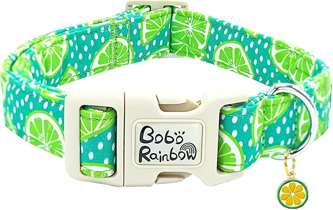 Dog Collar-Cute Lemon Print Adjustable Pet Collar Soft Comfortable SturdyPuppy Collar Green Cotton Collars for Medium Dogs