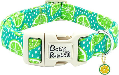 Dog Collar-Cute Lemon Print Adjustable Pet Collar Soft Comfortable Sturdy Puppy Collar Green Cotton Collars for X-Small Dogs