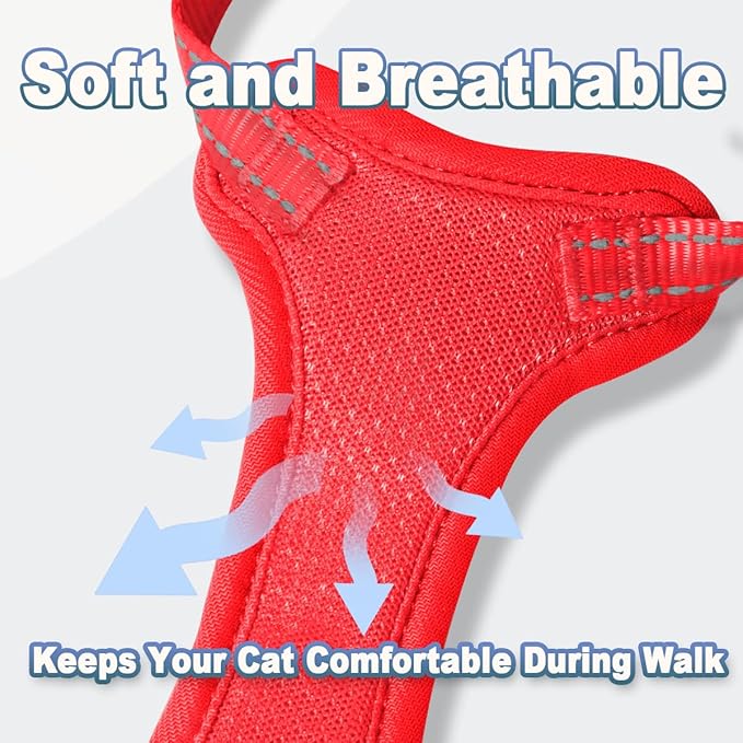 Cat Harness and Leash Set Escape Proof for Kitten Walking, Soft Adjustable Top Handle Vest Harnesses for Cats, Easy Control Breathable Reflective Small Medium Large, Red, M