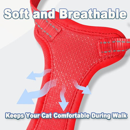Cat Harness and Leash Set Escape Proof for Kitten Walking, Soft Adjustable Top Handle Vest Harnesses for Cats, Easy Control Breathable Reflective Small Medium Large, Red, M