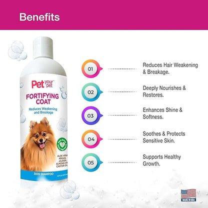 Natural Dog Shampoo for Coat Strength – Fortifying Formula with Argan, Jojoba Oil & Aloe Vera – Deodorizing & Moisturizing Grooming Wash for Shedding & Sensitive Skin - 16 oz