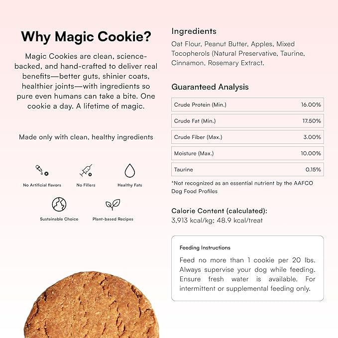 Pawco Dog Treats, Heart Health – Supports Heart Function & Vitality – Crunchy Dog Cookies with Peanut Butter, Apple & Taurine for Dogs – Functional & Healthy Rewards for Dogs – Magic Cookie – 8.8oz
