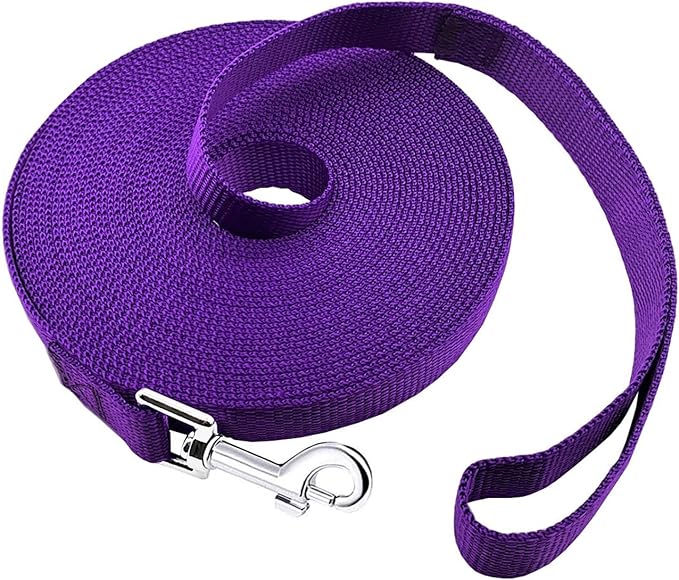 PETGOGO 15ft 20ft 30ft 40ft 50ft Long Dog/Puppy Lead Obedience Recall Training Dog Leashes for Small Medium Dogs Camping, Training, Play, or Backyard (Purple, 1" x 20FT)