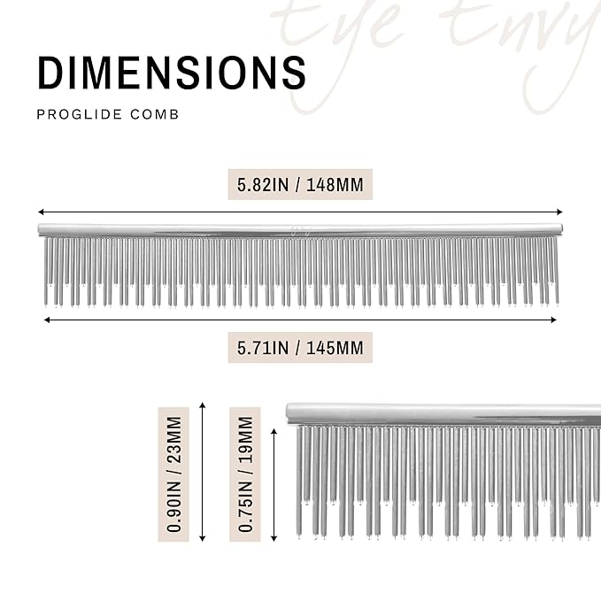 Eye Envy ProGlide 6" Cat Comb. Deshedding and Detangling Comb. Removes undercoat, shedding hair, tangles and knots. Prevents matted fur. Gentle rounded pins of two lengths
