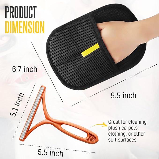 New 2pcs Pet Hair Removal Gloves for Cats & Dogs | Five-Finger Electrostatic Magic Brush for Effortless Pet Hair Remover | Carpet, Sofa, Clothing, Laundry, Couch, Car Seat