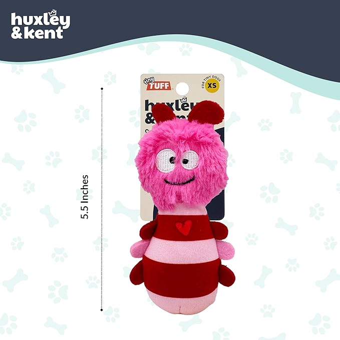 Huxley & Kent Funny Dog Toy w/Squeaker – Valentine's Day Power Plush Squeaky Dog Toys for Small Dogs – Durable Small Stuffed Animal for Indoor Play & Fetch - Tiny Tuff Love Bug