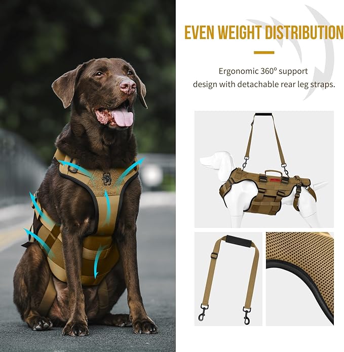 OneTigris Dog Lift Harness for Large Dogs, Dog Hip Support Brace, Full Body Lifter with Handles Invictus Multifunctional Mobility Assistance Vest for Back Legs (Brown, M)