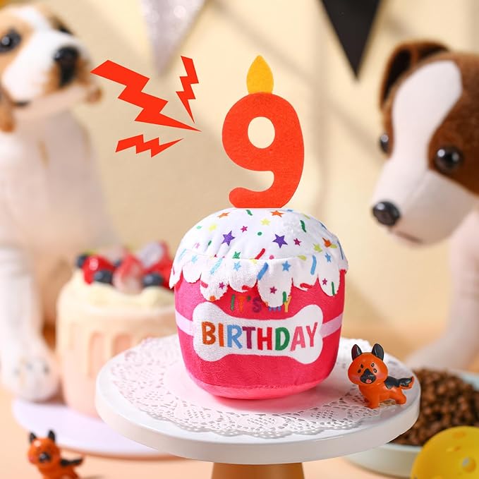 Dog Birthday Cake Toy Accessories for Girl Boy Gifts, Squeaky Plush Toy for Dog Birthday Party Decor Favor for Large, Medium and Small Dogs(9th,Pink)
