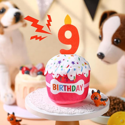 Dog Birthday Cake Toy Accessories for Girl Boy Gifts, Squeaky Plush Toy for Dog Birthday Party Decor Favor for Large, Medium and Small Dogs(9th,Pink)