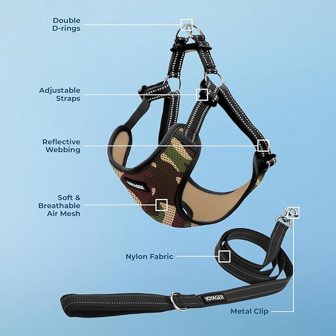 Best Pet Supplies Voyager Adjustable Step-in Flex Breathable Mesh Dog Harness for Small Medium Large Dogs Leash Set (Army Base), XS