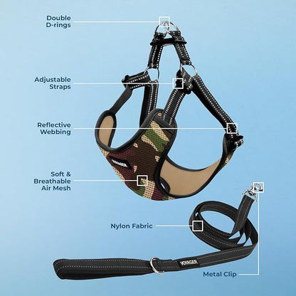 Best Pet Supplies Voyager Adjustable Step-in Flex Breathable Mesh Dog Harness for Small Medium Large Dogs Leash Set (Army Base), XS