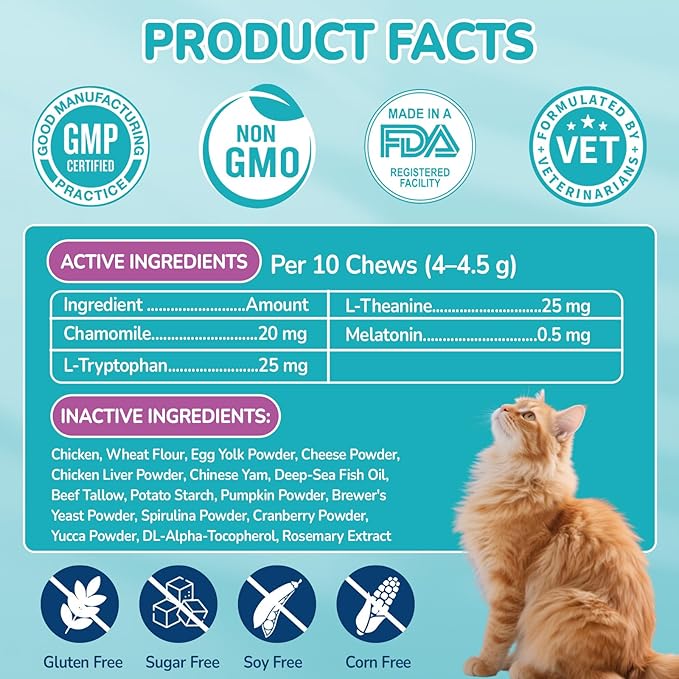 Woyamay Cat Calming Treats, 500 Crunchy & Creamy Calming Chews for Cats, Natural Calming Cat Treats to Manage Stress & Anxiety, Tasty Calm Chews Supplement, Chicken Flavor