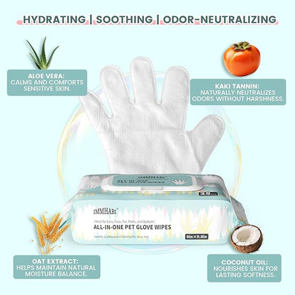 IMMHABI 100 PCS Pet Glove Wipes for Paws and Butt Large Puppy Wipes for Dogs Face and Body Dog Wipes Cleaning Deodorizing Cat Wipes Cleaning Fur and Butt Doggie Wipes Doggy Wipes Bum Dog Ear Wipes