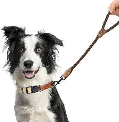 Mile High Life Short Dog Leash, Braided Cotton Rope Leashes with Leather Tip - Heavy Duty Metal Clasp, 18IN, 1/2" Thick - Wedding, Walking & Training Leash for Medium Large Dogs