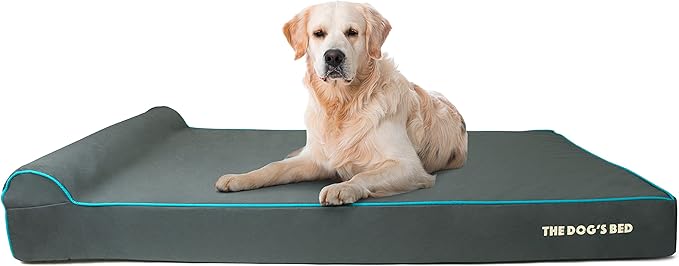 The Dog’s Bed Orthopedic Headrest Dog Bed XXXL Grey/Blue, Memory Foam, Pain Relief for Arthritis, Hip & Elbow Dysplasia, Post Surgery, Lameness, Waterproof Washable Cover, Veterinary Approved