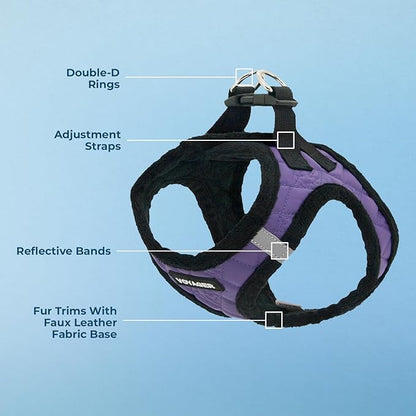 Best Pet Supplies - All Weather Plush, Reflective, No Pull Harness for Small, Medium Dogs, Cats - Secure with Hook & Loop Fastener, Buckle, Double D-Rings - Purple Faux Leather, S