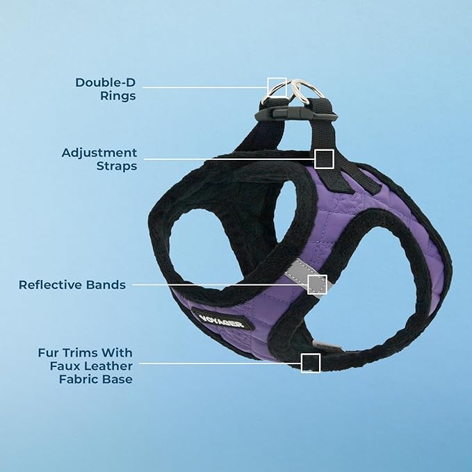 Best Pet Supplies - All Weather Plush, Reflective, No Pull Harness for Small, Medium Dogs, Cats - Secure with Hook & Loop Fastener, Buckle, Double D-Rings - Purple Faux Leather, L