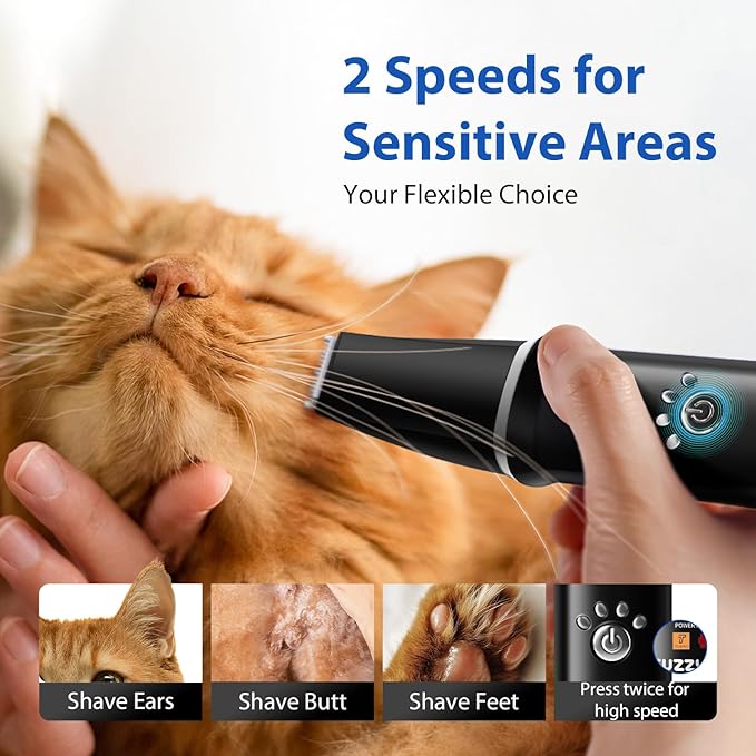 FuzzyFix Dog Grooming Kit, Dog Clippers for Grooming for Thick Curly Coats, Professional Pet Hair Shaver Paw Trimmer Cordless Rechargeable Low Noise for Dogs Cats Animals Face Ear