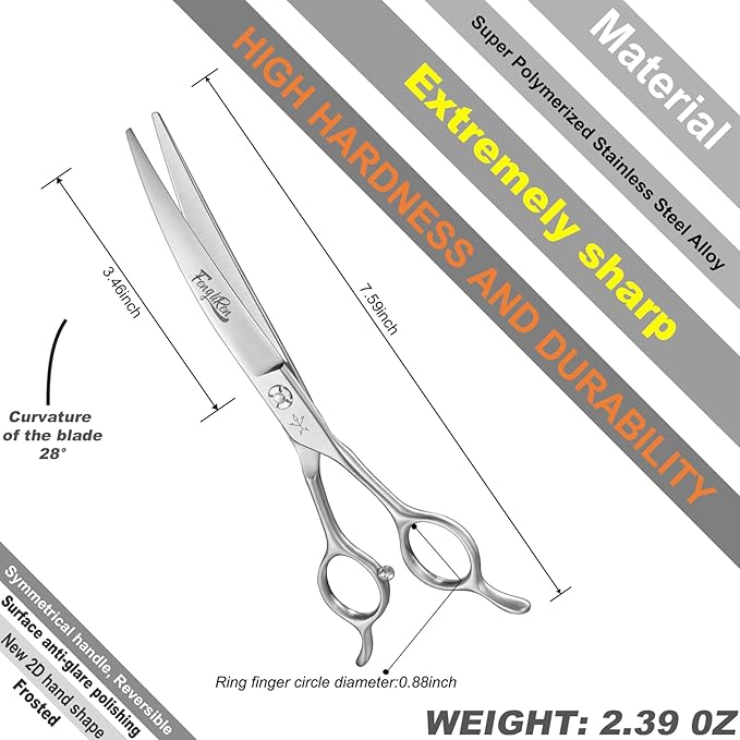 High-end Professional Dog Grooming Curved Scissors Pet Curved Shears 7 Inches Extremely Very Sharp Made Of Stainless Steel Alloy By Hand For Dog Cat Groomer