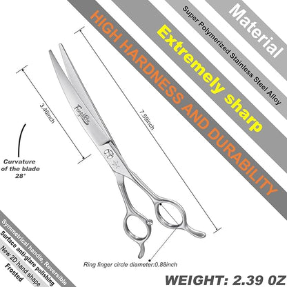 High-end Professional Dog Grooming Curved Scissors Pet Curved Shears 7 Inches Extremely Very Sharp Made Of Stainless Steel Alloy By Hand For Dog Cat Groomer