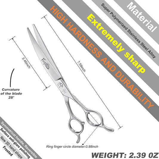 High-end Professional Dog Grooming Curved Scissors Pet Curved Shears 7 Inches Extremely Very Sharp Made Of Stainless Steel Alloy By Hand For Dog Cat Groomer