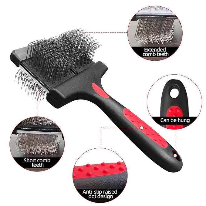 Double Sided Dual Flex Pet Slicker Brush - Professional Grooming Tool for Dogs & Cats, Stainless Steel Pins, Comfort Grip, Removes Tangles, Knots & Undercoat