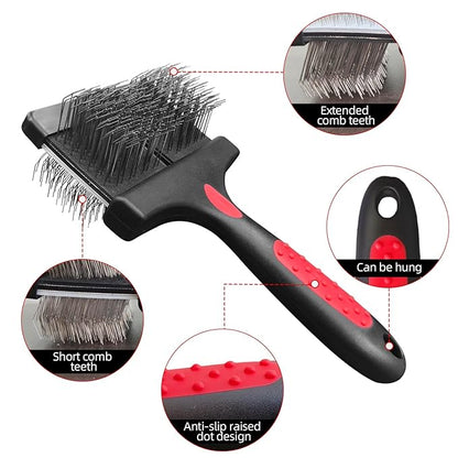 Double Sided Dual Flex Pet Slicker Brush - Professional Grooming Tool for Dogs & Cats, Stainless Steel Pins, Comfort Grip, Removes Tangles, Knots & Undercoat
