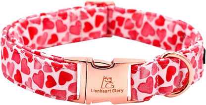 Lionheart glory Valentine Collar, Red Hearts Dog Collar for Medium Cute Dog Collars Spring Female Pet Gift Adjustable Heavy-Duty Dog Collar Holiday