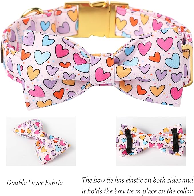 Lionet Paws Valentine's White Dog Collar, Cute Heart Dog Collar for Small Dogs, Adjustable Cotton Pet Puppy Collars for Small Dogs