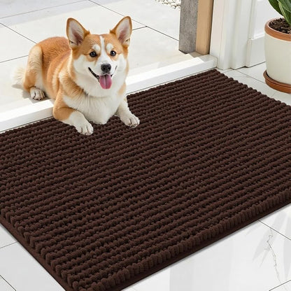 OLANLY Dog Door Mat for Muddy Paws 24x16, Ultra Absorbent Chenille Mud Doormat, Non-Slip Washable and Dirt Trapping Doormat for Indoor Entryway, Quick-Dry Indoor Pet Bed Mats for Dogs, Brown