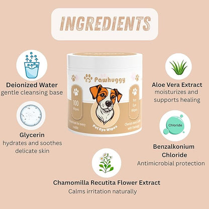 100 Wipes - Pet Eye Wipes - Tear Stain Remover for Dogs & Cats, Puppy Essentials for Pet Parents - Gently Cleans Eyes & Reduces Tear Stains for a Fresh Look, Empathetic Care