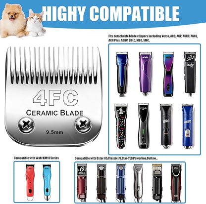 Dog Grooming Replacement Blades Compatible with Andis Dog Clipper, Dog Clipper Blades Compatible with Oster A5,Wahl KM-10 Series Dog Clipper, 4FC Blades (9.5mm)