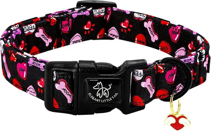 Elegant little tail Day Dog Collar, Red Heart Dog Collars Female or Male Adjustable Cotton Pet Collar with Quick Release Buckle for Small Medium Large Dogs