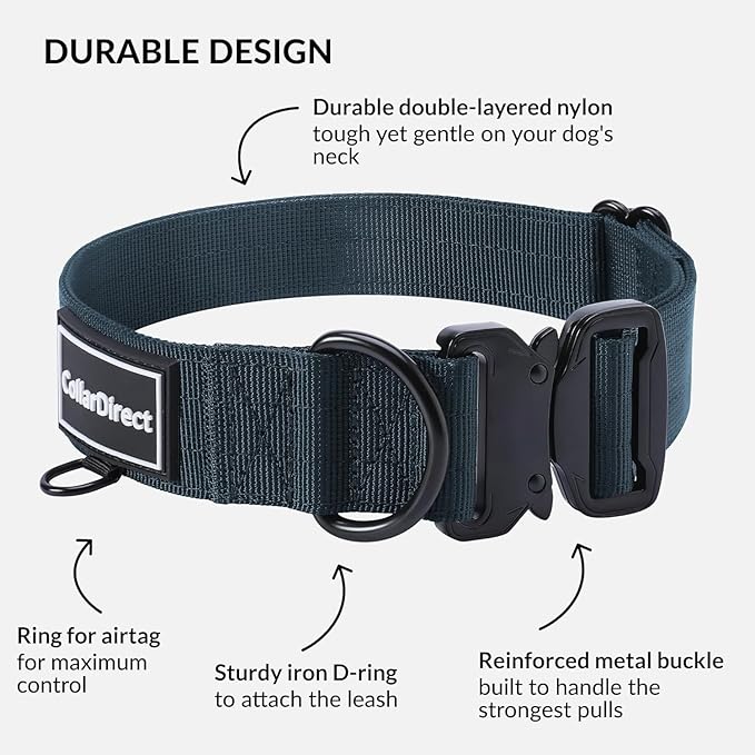 Heavy Duty Dog Collar for Large or Medium Dogs, Adjustable Strong Dog Collar for Active Dogs, Double-Layered Nylon (Dark Blue, 15-23)