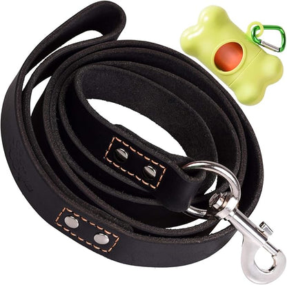ADITYNA Heavy Duty Leather Dog Leash 6 ft x 1" - Strong, Soft Training Lead for Large & Extra Large Breeds (XL - 6 ft x 1 inch, Black)