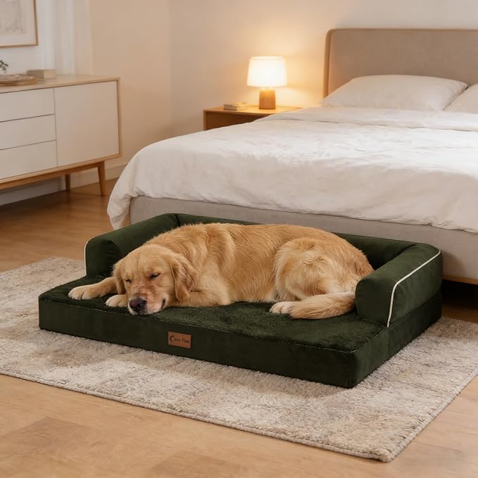 Casa Paw Orthopedic Dog Beds for Large Sized Dogs, Waterproof Egg Crate Foam Medium Dog Couch Beds for Crate 35x22Inch, Washable Pet Beds with Removable Cover and Nonskid Bottom, Olive Green