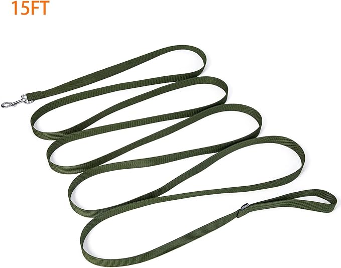 Siumouhoi Strong Durable Nylon Dog Training Leash, 1 Inch Wide Traction Rope, 6 ft 10ft 15ft Long, for Small and Medium Dog (Military Green, 15 Feet)