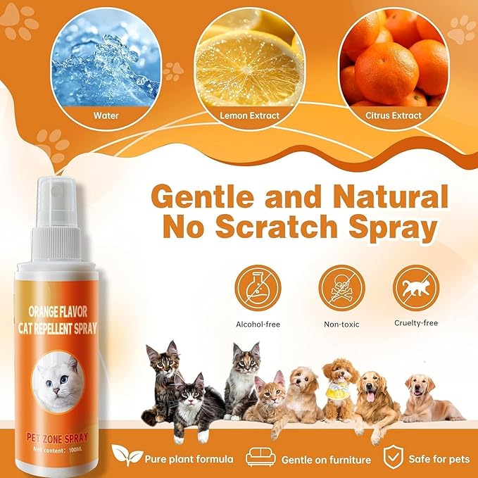 PurrBark Natural Cat Deterrent Spray - Stop Scratching Protect Furniture Sofa Rugs Curtains | Safe Training Aid for Cats & Kittens | Indoor & Outdoor Spray | Non-Toxic Anti-Scratch Formula (2x100mL)