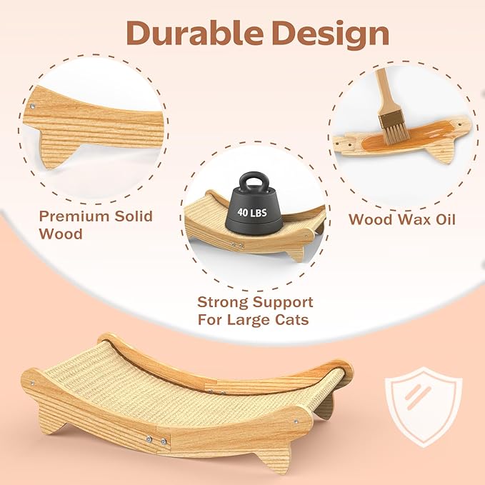CozyLazy Cat Scratcher Bed – Durable Arc-Shaped Cat Bed & Scratch Pad, Natural Sisal Mat Hammock for Kittens and Adult Cats