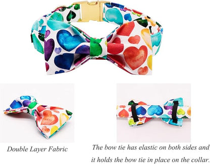 Lionet Paws Valentine's Day Dog Collar with Bowtie, Soft and Comfortable, Adjustable Collar for Medium Dogs, Neck 13.5-22 inches